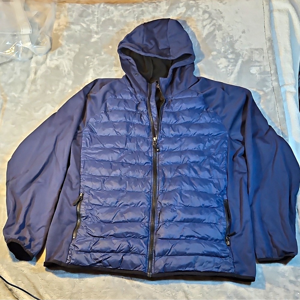 32 Degrees Men's XL Blue Hooded Puffer Jacket Full Zip Quilted